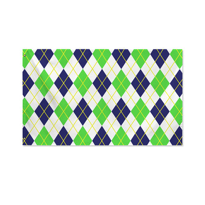 Navy Green And White Argyle Print Polyester Flag
