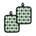 Navy Green And White Argyle Print Pot Holders