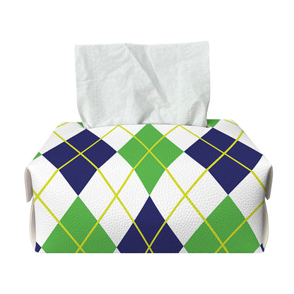 Navy Green And White Argyle Print Rectangle Tissue Box Cover