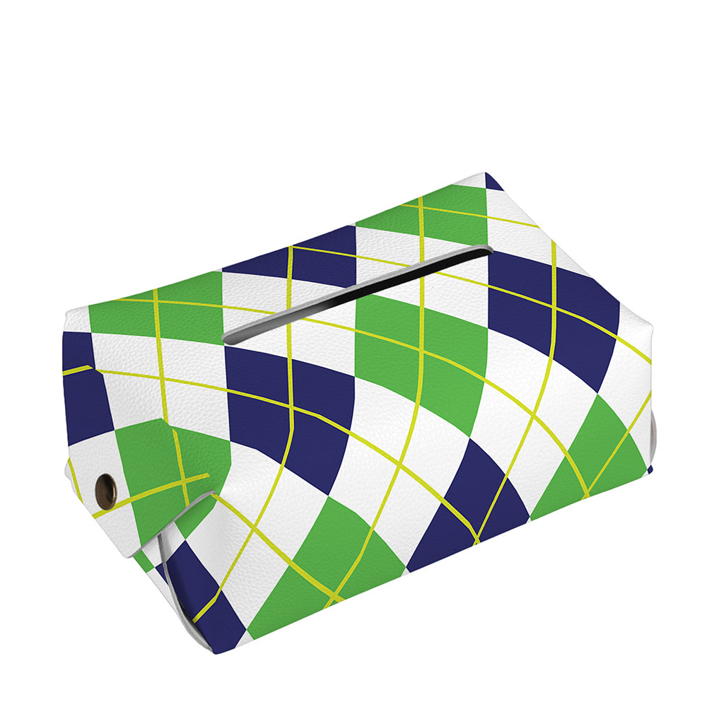 Navy Green And White Argyle Print Rectangle Tissue Box Cover
