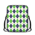 Navy Green And White Argyle Print Rectangular Crossbody Bag