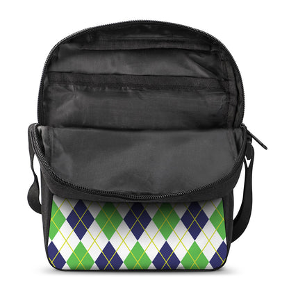 Navy Green And White Argyle Print Rectangular Crossbody Bag