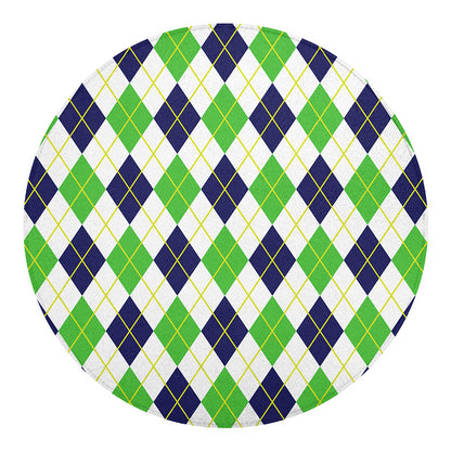 Navy Green And White Argyle Print Round Blanket