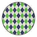 Navy Green And White Argyle Print Round Floor Mat