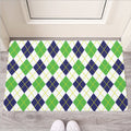 Navy Green And White Argyle Print Rubber Doormat