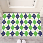 Navy Green And White Argyle Print Rubber Doormat