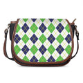 Navy Green And White Argyle Print Saddle Bag