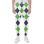 Navy Green And White Argyle Print Scuba Joggers