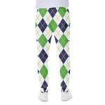 Navy Green And White Argyle Print Scuba Joggers