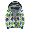 Navy Green And White Argyle Print Sherpa Lined Zip Up Hoodie