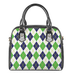 Navy Green And White Argyle Print Shoulder Handbag