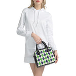 Navy Green And White Argyle Print Shoulder Handbag