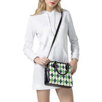 Navy Green And White Argyle Print Shoulder Handbag