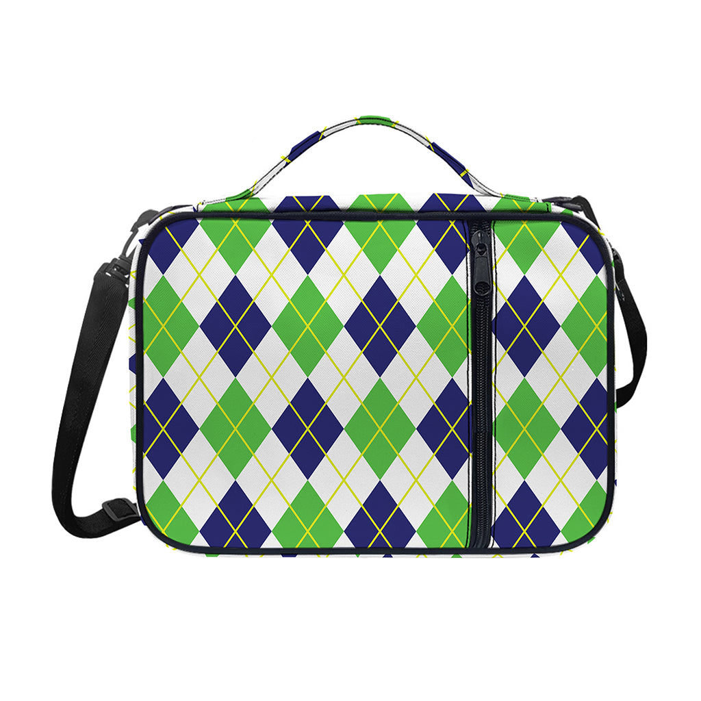 Navy Green And White Argyle Print Shoulder Strap Bible Bag