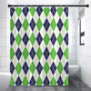 Navy Green And White Argyle Print Shower Curtain