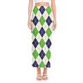 Navy Green And White Argyle Print Side Slit Maxi Skirt