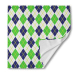 Navy Green And White Argyle Print Silk Bandana