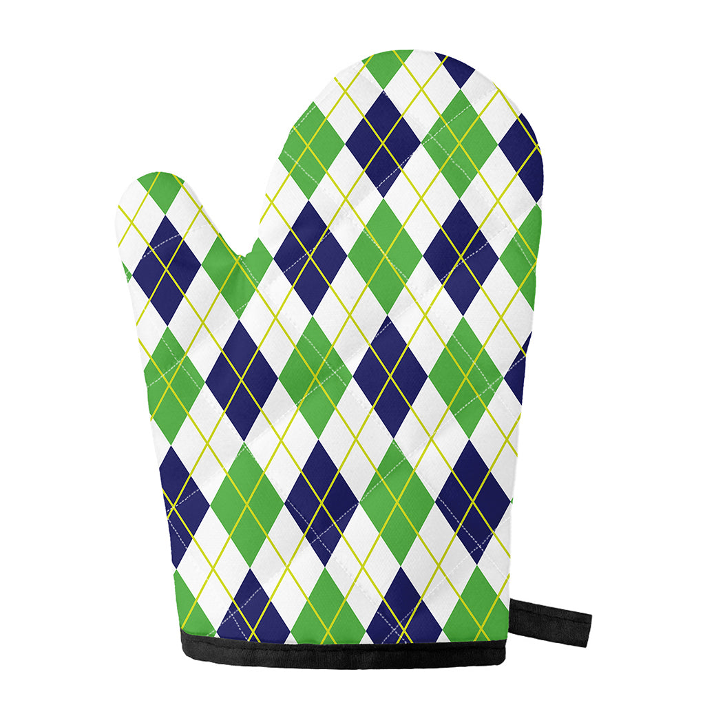 Navy Green And White Argyle Print Single Oven Mitt