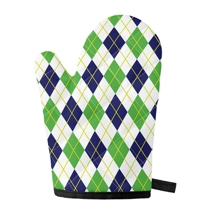Navy Green And White Argyle Print Single Oven Mitt