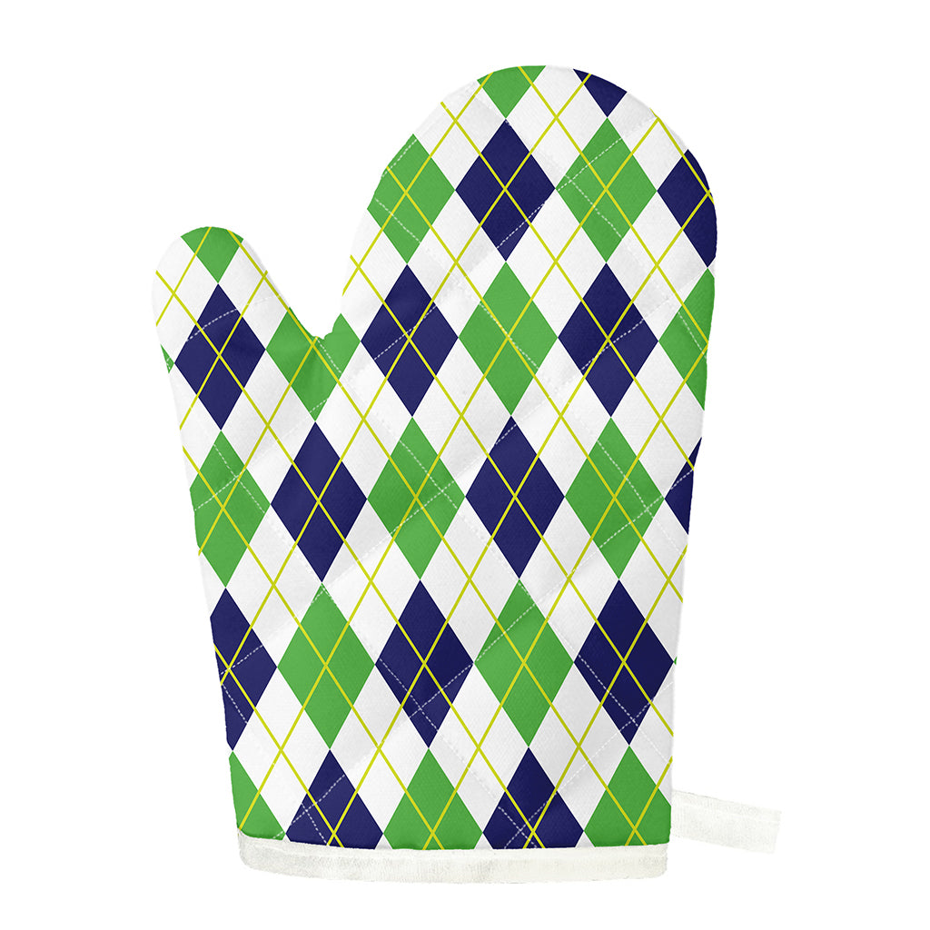 Navy Green And White Argyle Print Single Oven Mitt