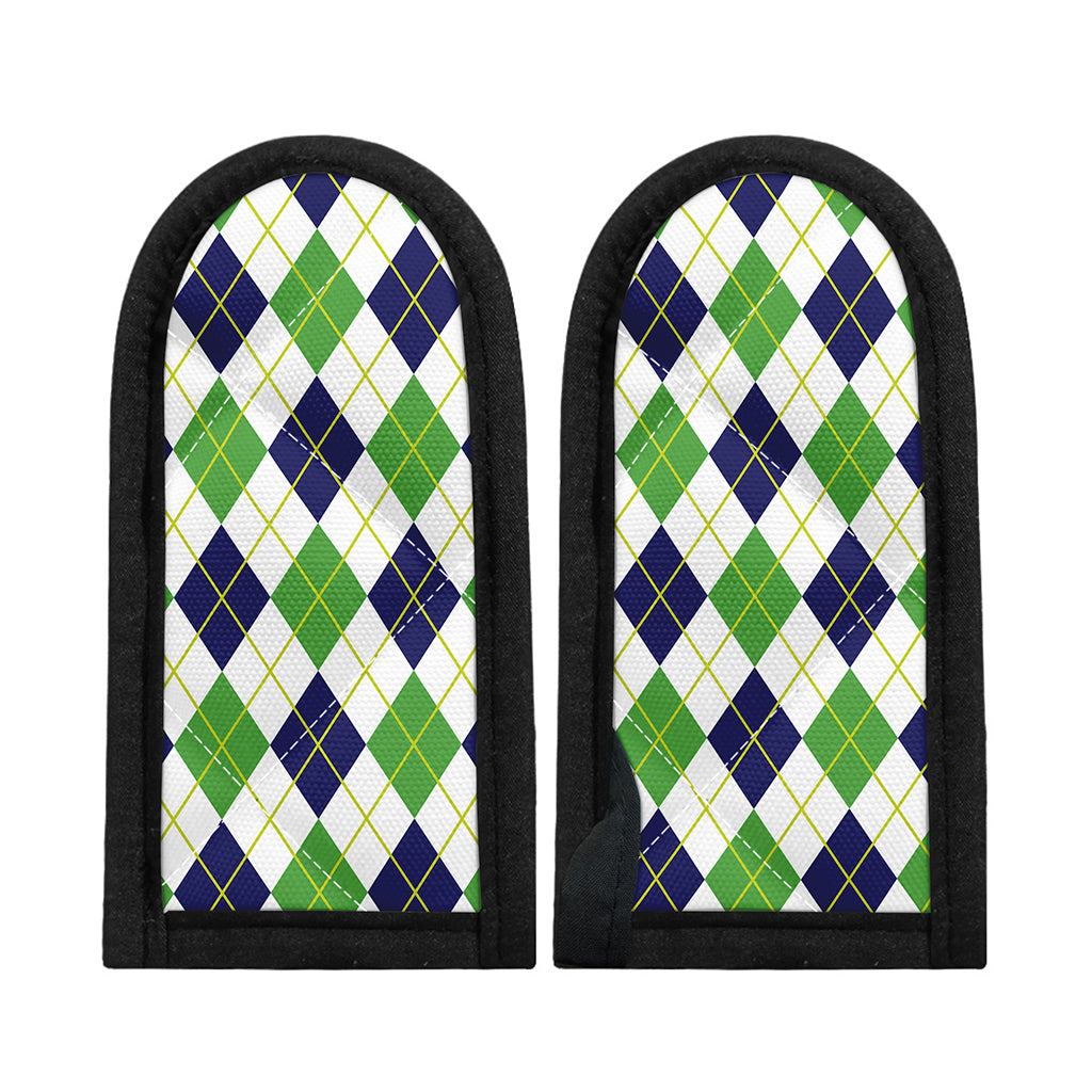 Navy Green And White Argyle Print Skillet Handle Cover