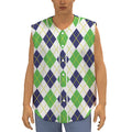Navy Green And White Argyle Print Sleeveless Baseball Jersey