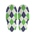 Navy Green And White Argyle Print Slippers