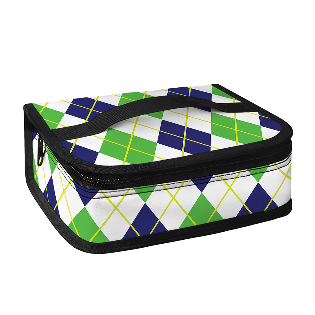 Navy Green And White Argyle Print Small Lunch Bag