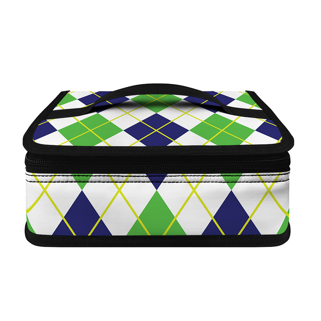 Navy Green And White Argyle Print Small Lunch Bag