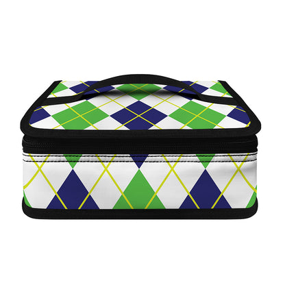 Navy Green And White Argyle Print Small Lunch Bag