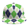Navy Green And White Argyle Print Snapback Cap