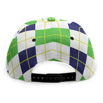 Navy Green And White Argyle Print Snapback Cap