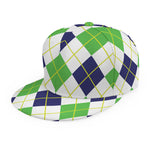 Navy Green And White Argyle Print Snapback Cap