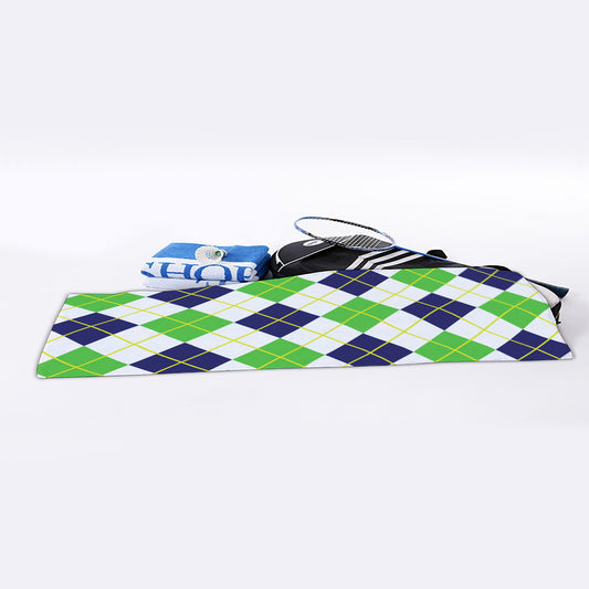 Navy Green And White Argyle Print Sports Towel