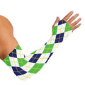 Navy Green And White Argyle Print Sun Protection Arm Sleeves