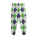 Navy Green And White Argyle Print Sweatpants
