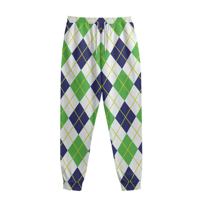 Navy Green And White Argyle Print Sweatpants