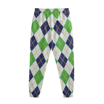 Navy Green And White Argyle Print Sweatpants