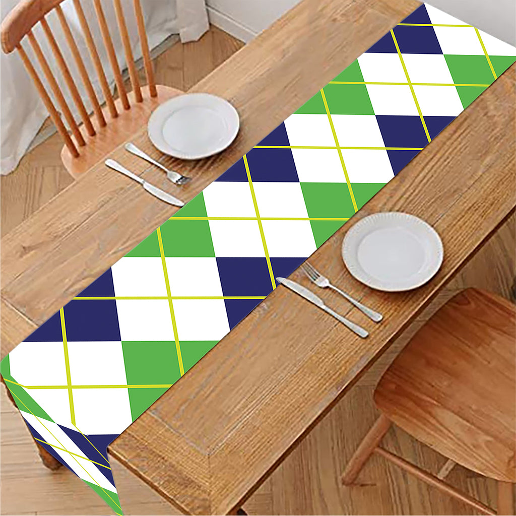 Navy Green And White Argyle Print Table Runner