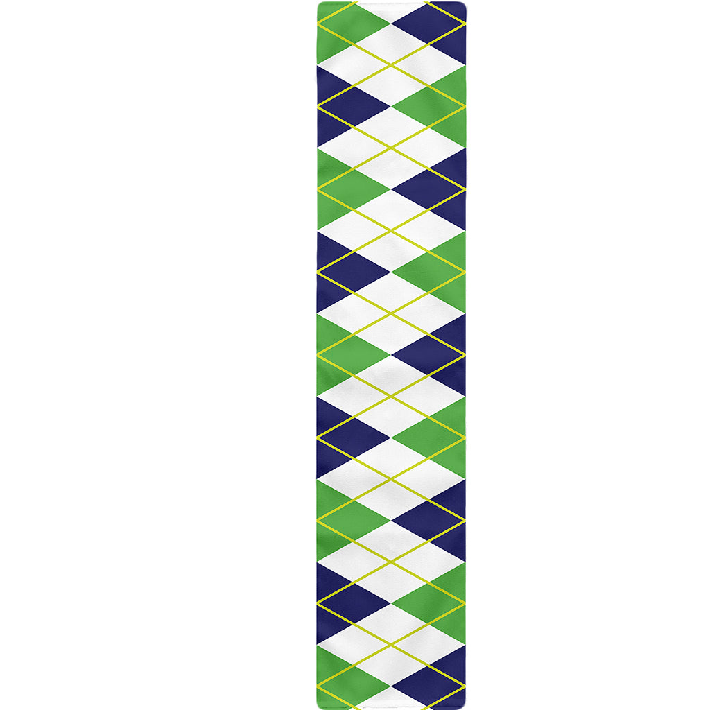 Navy Green And White Argyle Print Table Runner