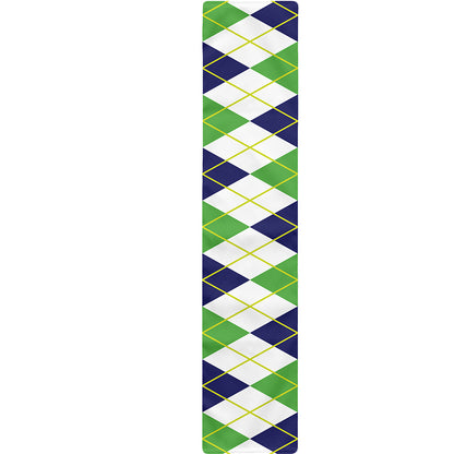 Navy Green And White Argyle Print Table Runner