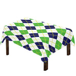 Navy Green And White Argyle Print Tablecloth
