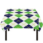 Navy Green And White Argyle Print Tablecloth