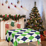 Navy Green And White Argyle Print Tablecloth