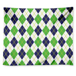 Navy Green And White Argyle Print Tapestry