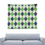 Navy Green And White Argyle Print Tapestry