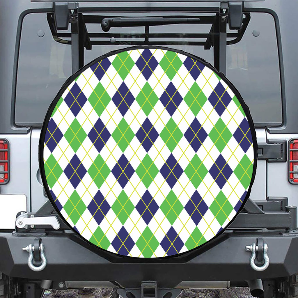 Navy Green And White Argyle Print Tire Cover