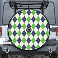 Navy Green And White Argyle Print Tire Cover With Camera Hole