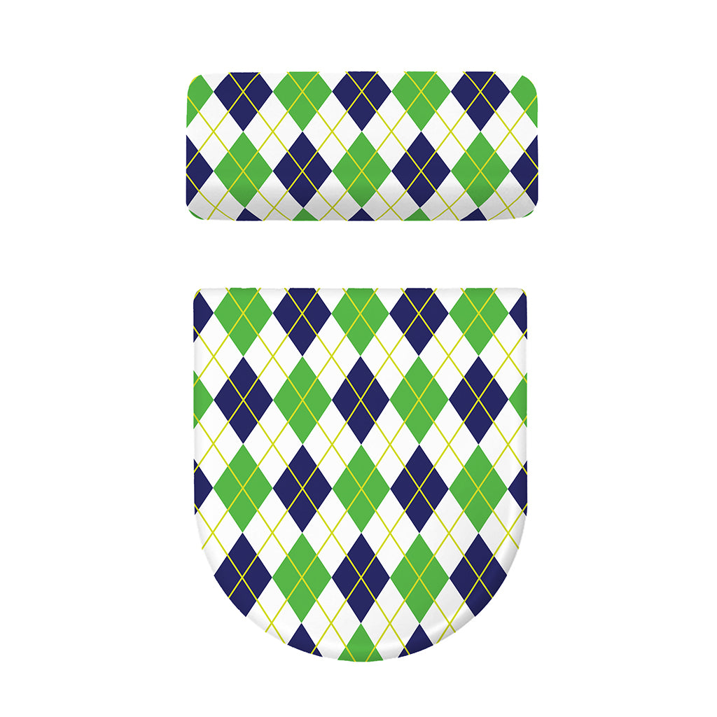 Navy Green And White Argyle Print Toilet Lid And Tank Cover Set