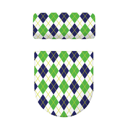 Navy Green And White Argyle Print Toilet Lid And Tank Cover Set